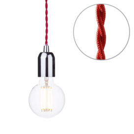 Red Braided Cable Kit with Clear 6 Watt LED Filament Globe Light Bulb - Nickel