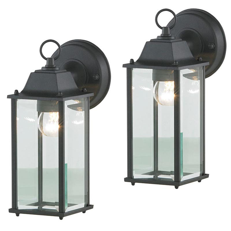 2 Pack of Colone Outdoor Lantern Bevelled Glass Wall Lights - Black - image 1