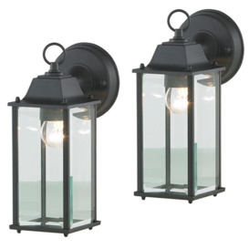 2 Pack of Colone Outdoor Lantern Bevelled Glass Wall Lights - Black - thumbnail 1