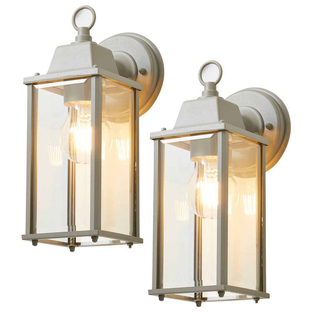 2 Pack of Colone Outdoor Lantern Bevelled Glass Wall Lights - Dove Grey - image 1