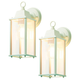 2 Pack of Colone Outdoor Lantern Bevelled Glass Wall Lights - Mint Green