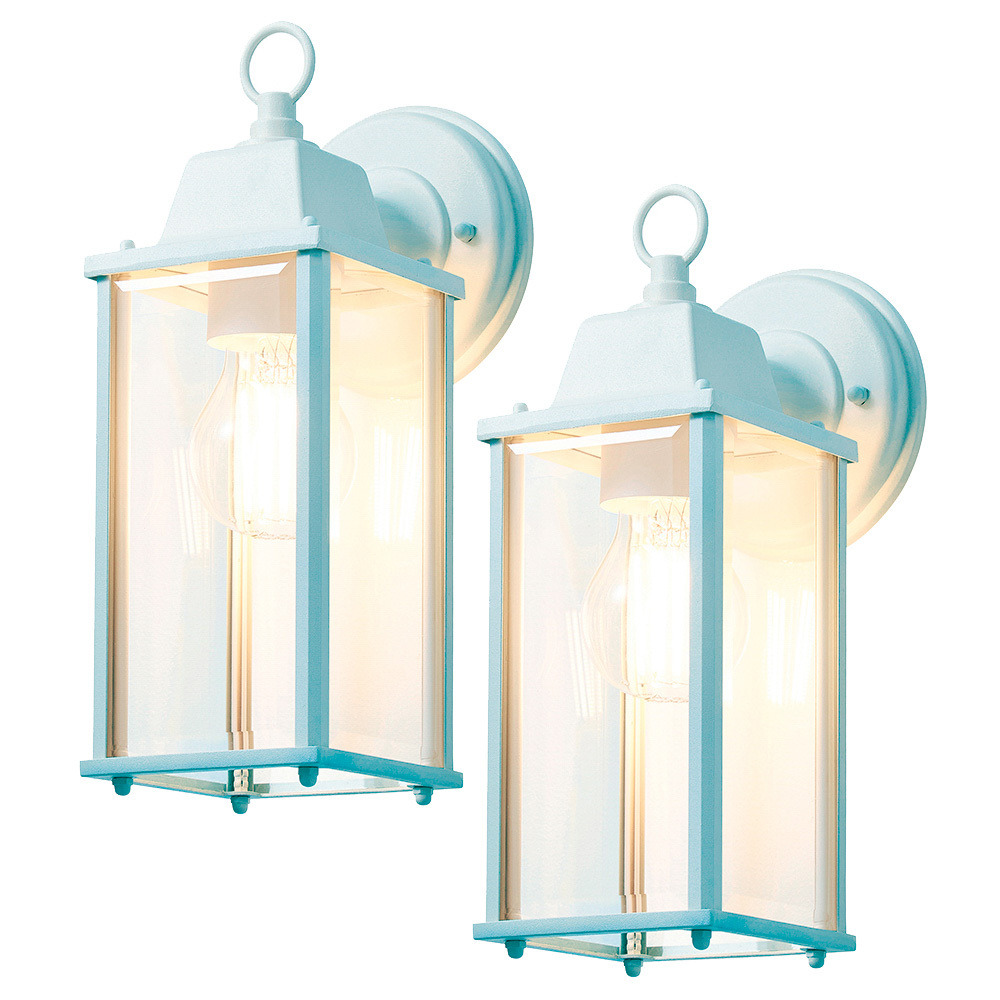 2 Pack of Colone Outdoor Lantern Bevelled Glass Wall Lights - Pale Blue - image 1