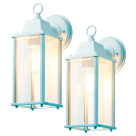 2 Pack of Colone Outdoor Lantern Bevelled Glass Wall Lights - Pale Blue
