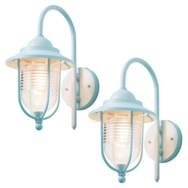 2 Pack of Ellen Outdoor Fishermans Style Wall Light - Pale Blue