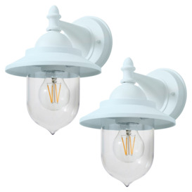 2 Pack of Bacup Outdoor 1 Light Industrial Fisherman Style Lantern Wall Light - Pale Blue