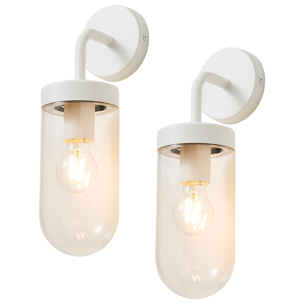2 Pack of Reeth Outdoor Industrial Style Curved Arm Wall Light - Ivory - image 1