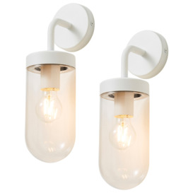 2 Pack of Reeth Outdoor Industrial Style Curved Arm Wall Light - Ivory - thumbnail 1