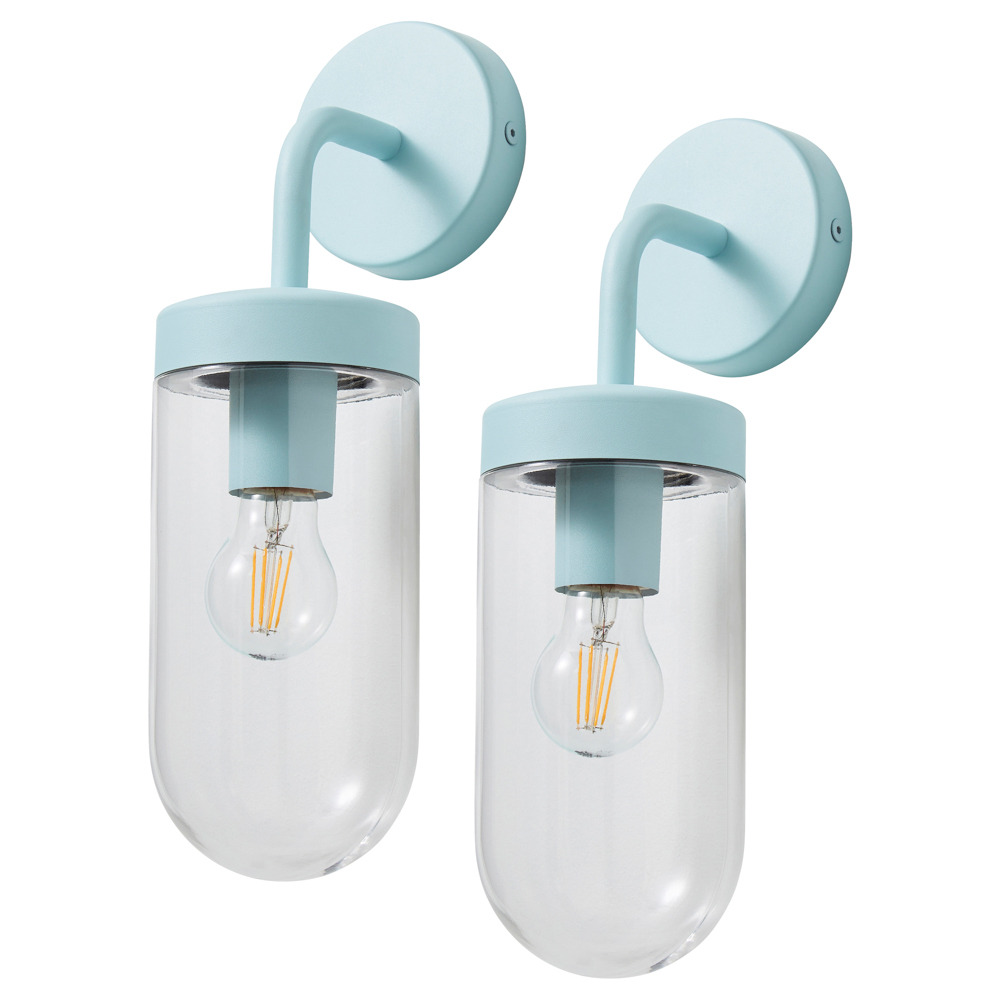 2 Pack of Reeth Outdoor Industrial Style Curved Arm Wall Light - Pale Blue - image 1