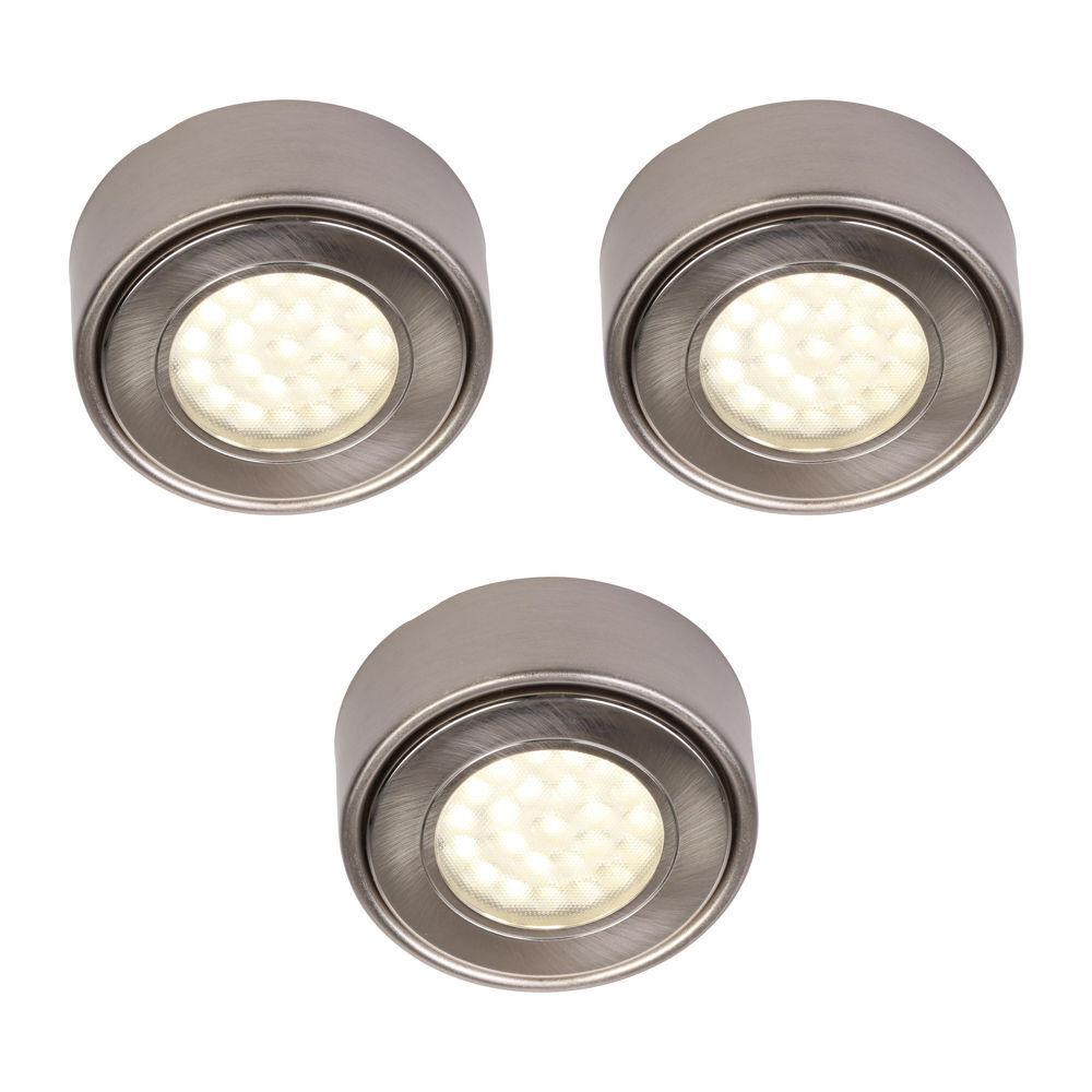 Pack of 3 Circular LED Under Cabinet Light Warm White - Satin Nickel - image 1
