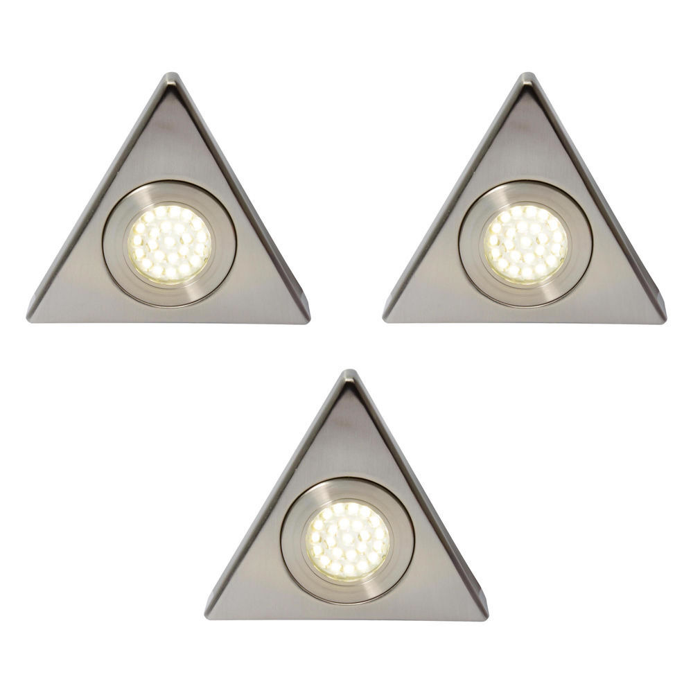 Pack of 3 Scott Triangular Warm White LED Under Kitchen Cabinet Light - Satin Nickel - image 1