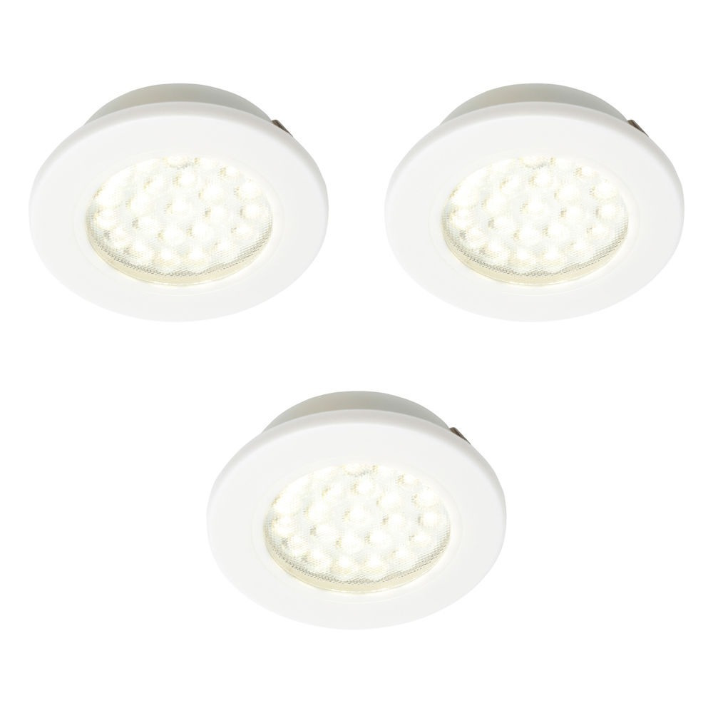 Pack of 3 Conwy Kitchen 1.5 Watt LED Circular Cabinet Light with Frosted Shade – White - image 1