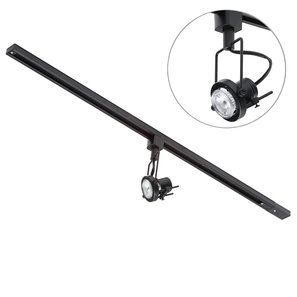 1 metre Track Light Kit with 1 Greenwich Heads and LED Bulbs - Black - image 1