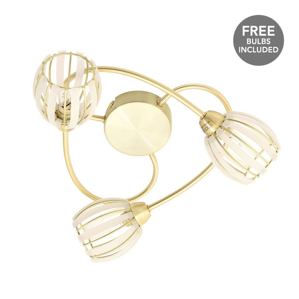 Stripe 3 Arm Semi Flush Ceiling Light With Free Bulbs - Brushed Gold - image 1