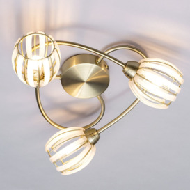 Stripe 3 Arm Semi Flush Ceiling Light With Free Bulbs - Brushed Gold - thumbnail 2