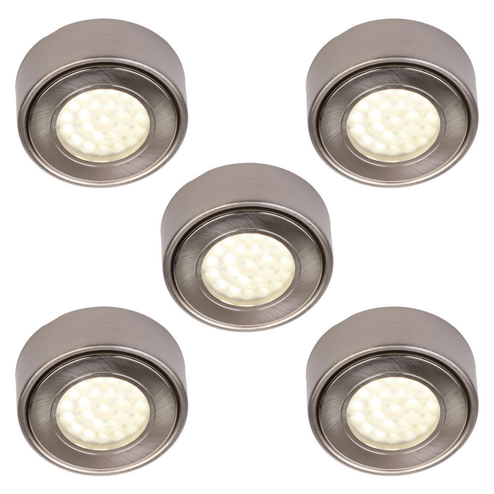 Pack of 5 Circular LED Under Cabinet Light Warm White - Satin Nickel - image 1
