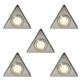 Pack of 5 Scott Triangular Warm White LED Under Kitchen Cabinet Light - Satin Nickel