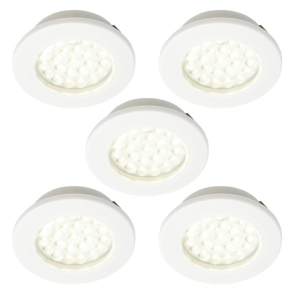 Pack of 5 Conwy Kitchen 1.5 Watt LED Circular Cabinet Light with Frosted Shade – White - image 1