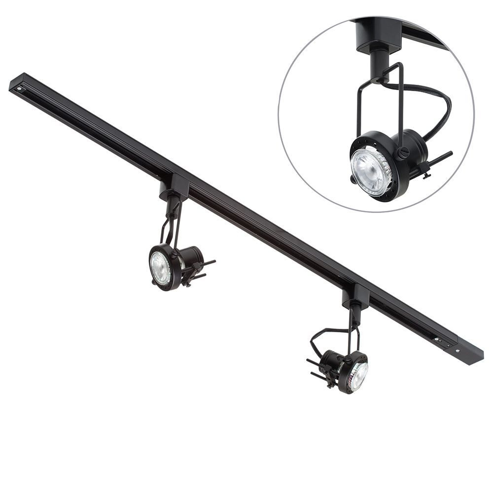1 metre Track Light Kit with 2 Greenwich Heads and LED Bulbs - Black - image 1