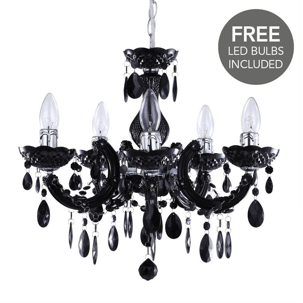 Marie Therese 5 Light Dual Mount Chandelier - Black with LED Bulbs