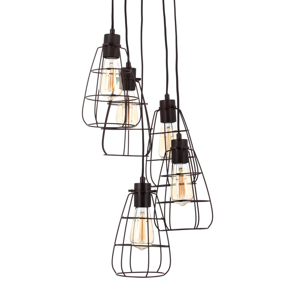 Drax Caged 5 Light Cluster Ceiling Pendant - Bronze - image 1