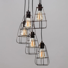 Drax Caged 5 Light Cluster Ceiling Pendant - Bronze - thumbnail 3