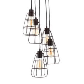 Drax Caged 5 Light Cluster Ceiling Pendant - Bronze - thumbnail 1