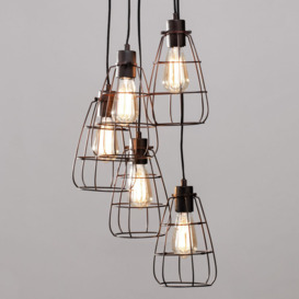 Drax Caged 5 Light Cluster Ceiling Pendant - Bronze - thumbnail 2