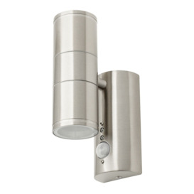 Irela 2 Light Up and Down Outdoor Wall Light with PIR Sensor - Stainless Steel - thumbnail 1