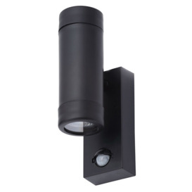 Rhyl Outdoor 2 Light Up and Down Wall Light with PIR Security Sensor - Black