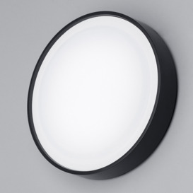 Newton 27cm Outdoor LED Round Flush Wall Light - Black - thumbnail 2