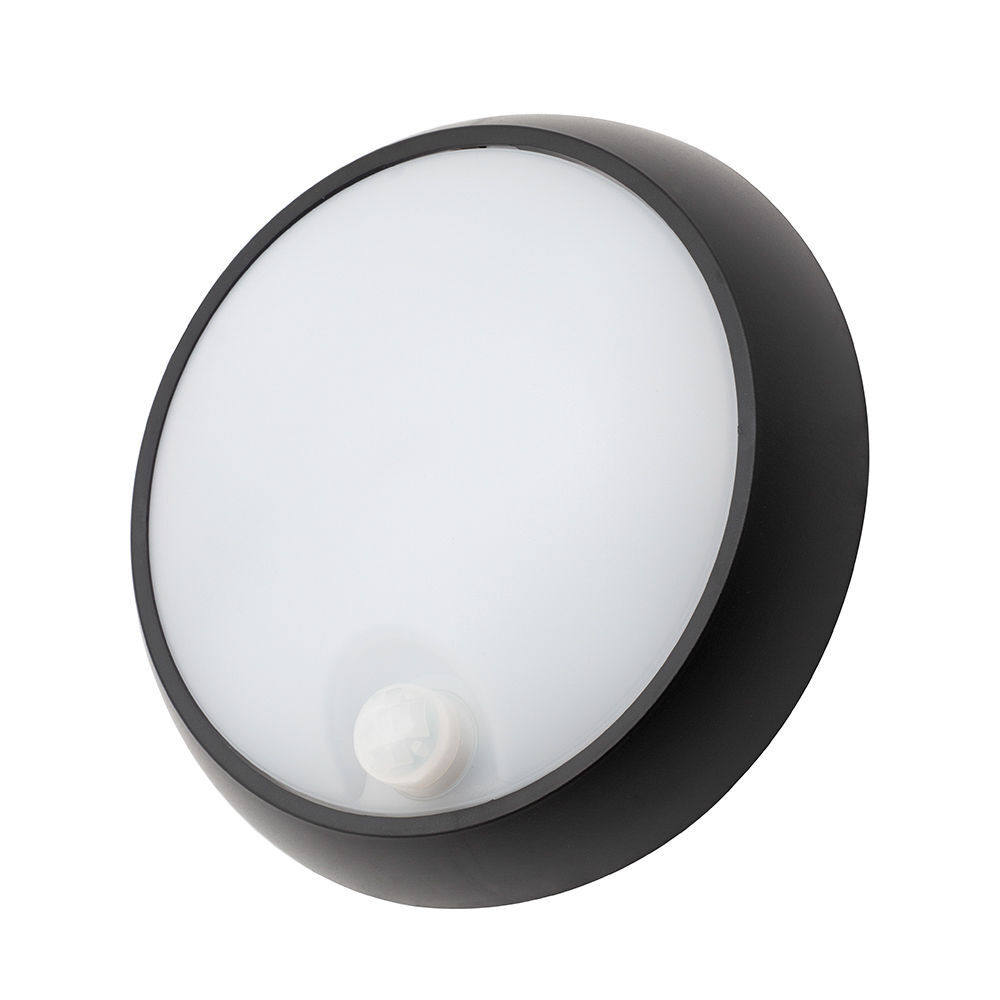 Grato 8 Watt LED Outdoor Round Bulkhead Light with PIR Sensor - Black - image 1
