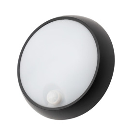 Grato 8 Watt LED Outdoor Round Bulkhead Light with PIR Sensor - Black - thumbnail 1