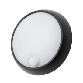Grato 8 Watt LED Outdoor Round Bulkhead Light with PIR Sensor - Black