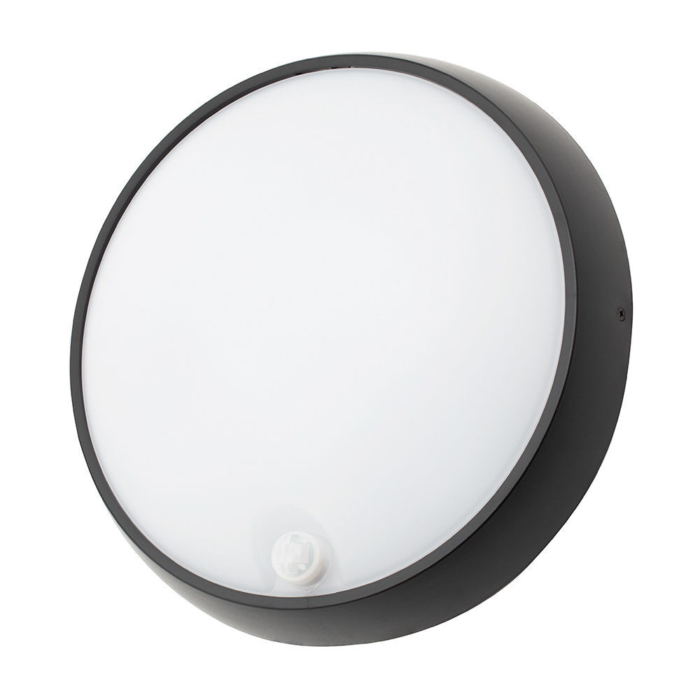 Grato 15 Watt LED Outdoor Round Bulkhead Light with PIR Sensor - Black - image 1