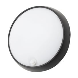 Grato 15 Watt LED Outdoor Round Bulkhead Light with PIR Sensor - Black - thumbnail 1