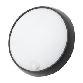 Grato 15 Watt LED Outdoor Round Bulkhead Light with PIR Sensor - Black