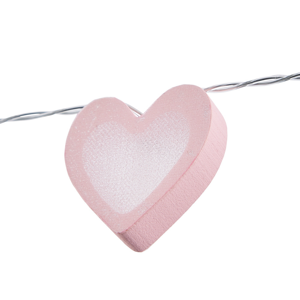 Glow LED Love Heart Wood String Lights - Pink - image 1