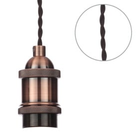 Industrial Style Braided Black Cable Ceiling Pendant - Antique Copper