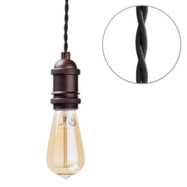 Industrial Style Braided Black Cable Ceiling Pendant - Antique Bronze - thumbnail 2