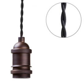 Industrial Style Braided Black Cable Ceiling Pendant - Antique Bronze - thumbnail 1