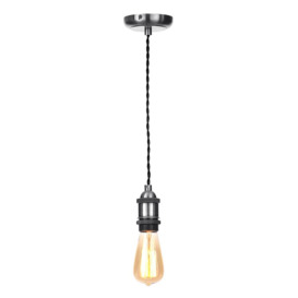 Industrial Style Braided Black Cable Ceiling Pendant - Pewter - thumbnail 3