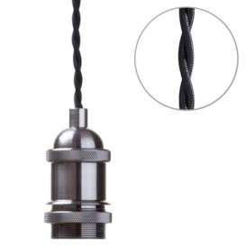 Industrial Style Braided Black Cable Ceiling Pendant - Pewter - thumbnail 1
