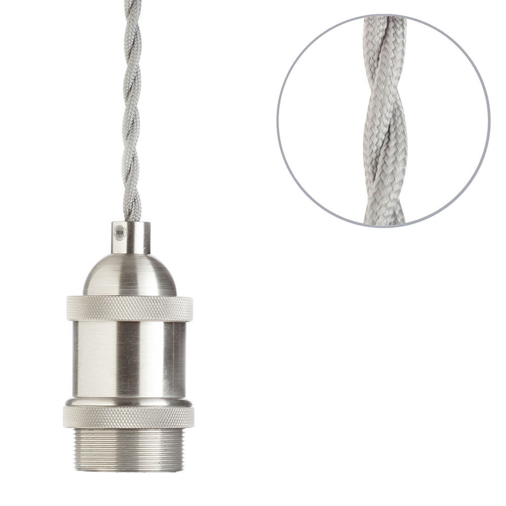 Industrial Style Braided Grey Cable Ceiling Pendant - Satin Nickel - image 1