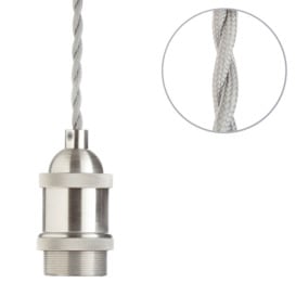 Industrial Style Braided Grey Cable Ceiling Pendant - Satin Nickel