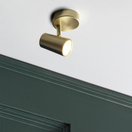 Chobham Industrial Style Single Adjustable Spotlight Wall Light - Satin Brass - thumbnail 3