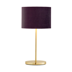 Oval Brass Stick Table Lamp with Velvet Shade - Maroon - thumbnail 1