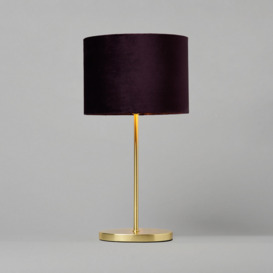Oval Brass Stick Table Lamp with Velvet Shade - Maroon - thumbnail 2