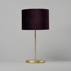 Oval Brass Stick Table Lamp with Velvet Shade - Maroon - thumbnail 3