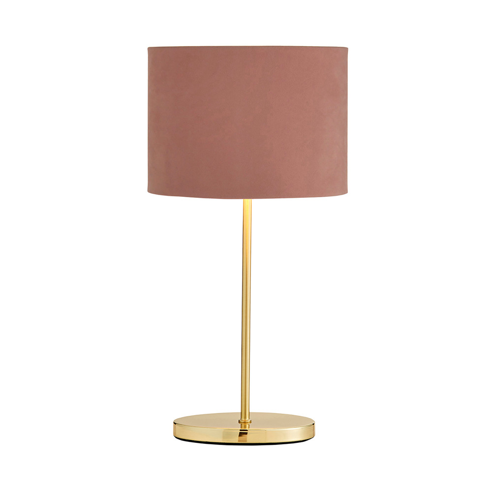 Oval Brass Stick Table Lamp with Velvet Shade - Pink - image 1