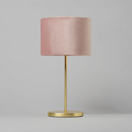 Oval Brass Stick Table Lamp with Velvet Shade - Pink - thumbnail 3